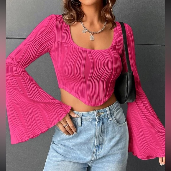 Boho square neck flounce sleeve crop top - Picture 5 of 15